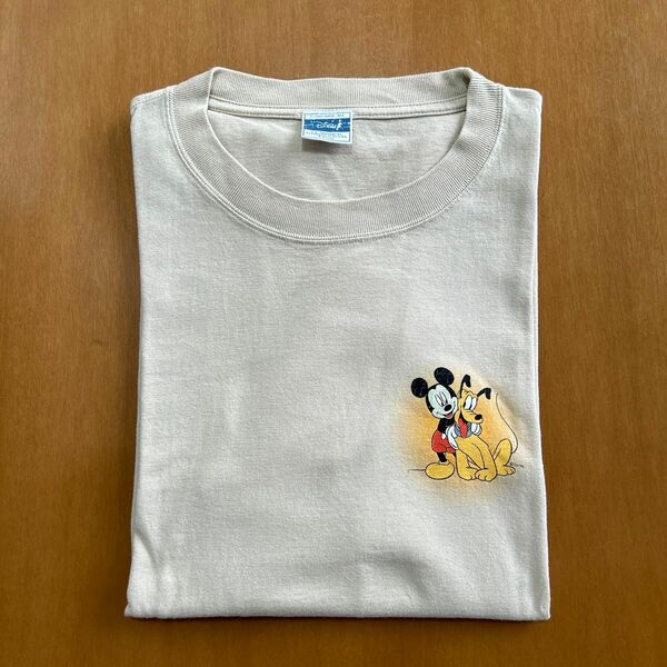 ディズニー　DISNEY ミッキー　プルート　プリント長袖Tシャツ　ロンT ベージュ　Lサイズ