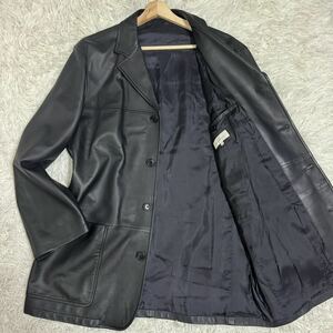 極美品/XLサイズ●エルメネジルド ゼニア 極上ラムレザー テーラード ジャケット カーコート Ermenegildo Zegna 羊革 イタリア製 54 黒