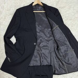 美品 XLサイズ/GIORGIO ARMANI ジョルジオアルマーニ スーツ セットアップ ジャケット ブラック 黒 50ストライプ borgo21