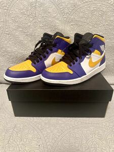 【ほぼ未使用】NIKE ナイキ エアジョーダン 1 ミッド レイカーズ パープル DQ8426-517 AIR JORDAN 1 MID LAKERS PURPLE 26.5