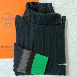 国内正規品 22Aw～23 未使用同様 XL Hermes エルメス ローゲージ ジップハイネック ニット セーター ダークグレー ウール×カシミヤ タグ