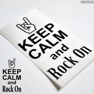 ROCK'N'ROLL好きに人気♪ 屋外にも貼れるステッカー KEEP CALM AND ROCK ON (BK)