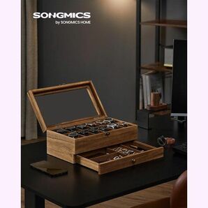 SONGMICS JOW012K01 誕生日お祝いギフト レディース ンズ 引き出し付 木製 12本 時計ケース 118の画像2