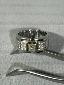 Pt900 ,K18 ,D0542 ,024 刻印有り プラチナ900 台座に ダイヤモンド 0.542ct メレ 0.24ct の リング 総重量 16.8g 内直径 2.0cm 