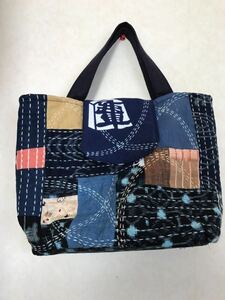 紅・・・ハンドメイド 古布色々　刺し子　手提げ