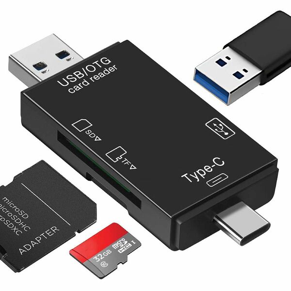 SD/Micro SDメモリーカードリーダー 6イン1 USB C ブラック