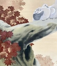 ［模写］横山大観 菱田春草「柳鷺図 紅葉鳩図」絹本 花鳥図 鳥獣 日本画 絵画 日本美術 複製 印刷 工芸 掛軸 双幅 共箱 二重箱 N040219_画像6