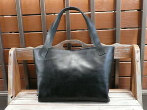  black leather black! tote bag cow leather hand made leatherbag Denim. lining attaching futoshi .. steering wheel leather bag A4 correspondence size 