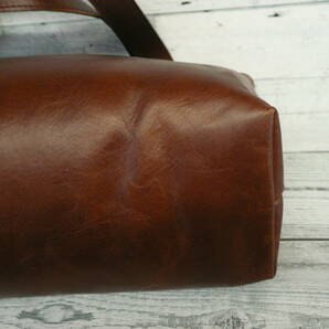 チョコブラウン ヌメ革！贅沢トートバッグ牛革 ハンドメイド オリジナルレザーバッグ 裏地付き A4対応サイズの画像5