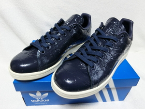 新品 Originals STAN SMITH W 23.5cm ネイビー 送料無料 パテントレザー スタンスミス W しわ加工 定価16,500円 外箱タグ付 adidas