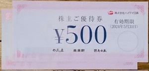 ハイデイ日高 株主優待券1000円分（500円券2枚）