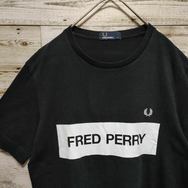 【593】FRED PERRY フレッドペリー シングルステッチ ビッグロゴプリント 刺繍 半袖 Tシャツ 古着