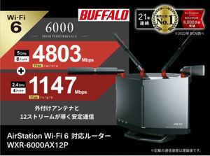 【美品★送料無料★30日保証】Wi-Fi 6対応ルーター ハイパフォーマンスモデル★バッファロー WXR-6000AX12P