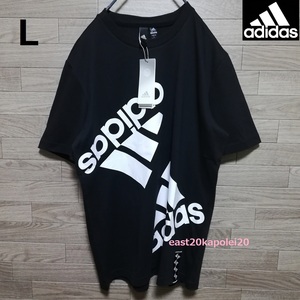 新品 adidas アディダス ビッグ パフォーマンス ロゴ プリント メンズ ウェア トップス 半袖 Tシャツ L size ブラック BLK 未使用 Tee