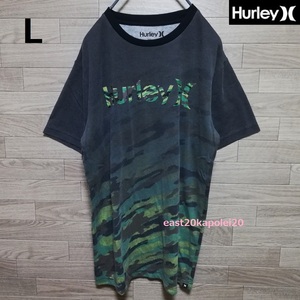 Hurley ハーレー 迷彩 カモ 柄 ロゴ メンズ ウェア トップス ブラック グラデーション 半袖 Tシャツ L size アメカジ サーフ ブランド Tee