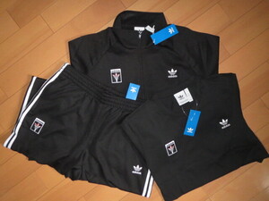 送料無料 限定完売 希少サイズ 4XO adidas Originals Flame Trefoil Track JKT+Pant+Ｔシャツ 上下 SET UP ３点 黒 正規 新品未使用 タグ付