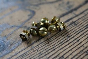 NO.1130 old minus bolt * nut brass circle head W3/16×6mm 4ps.@SET for searching language -A50gM4~M5 corresponding antique Vintage old tool metallic material old car 