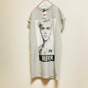 未使用/商品タグ付き　DIVIDED　Justin Bieber　ジャスティン・ビーバー　プリント　ノースリーブ　Tシャツ　グレー　36