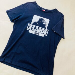 X-LARGE × PUMA　ビッグロゴ プリント　Tシャツ　ネイビー/紺　M　15XL05