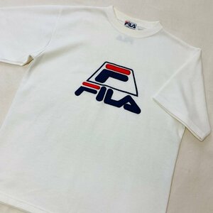 FILA　オールド フィラ　ビッグロゴ 刺繍　スウェット　ショートスリーブ Tシャツ　ホワイト/白　L　