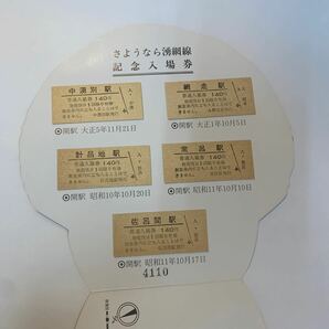 旭川局 さようなら湧網線記念入場券 S62の画像2