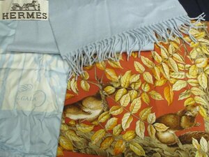 1689 HERMES エルメス スカーフ マフラー 3点 まとめて/シルク100% カシミヤ100% ブランド ファッション小物 リス柄 水色系