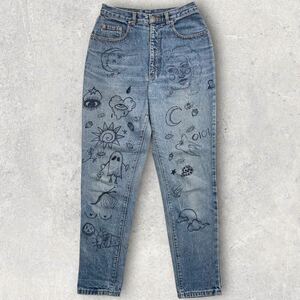 【一点物】 90s ESPRIT JEANS 希少 ヴィンテージ ハンドペイント テーパード スリム デニムパンツ ジーンズ アメカジ vintage アメリカ古着