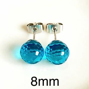  new goods made of stainless steel glass Crystal Ball earrings 8mm aqua blue metal allergy correspondence crystal earrings light blue unisex free shipping 