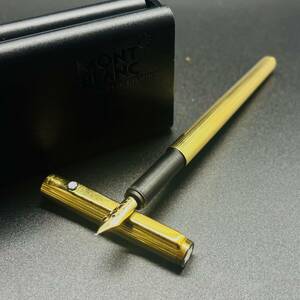 MONT BLANC モンブラン 万年筆 ペン先 14K 585 筆記用具 文房具 ペン ゴールドカラー ストライプ ケース付き 高級万年筆 1円出品 8160