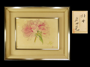 Art hand Auction 【宏】360) 岩田正巳 素描 ｢牡丹｣ 額 共シール 真作/(新潟三条新興大和絵会国画院東京美術学校松岡映丘), 美術品, 絵画, 鉛筆画, 木炭画