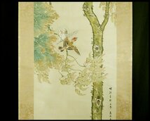 【宏】1629) 松川藤陰 日本画 「梧桐群鳥」 軸 箱付 真作/(明治新潟三条松川弁之助藤華行田雲涛茶道具縁起物鈴虫)_画像4