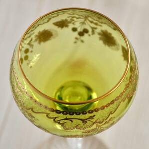 【1000円スタート！】アンティーク 白ワイングラス ヨーロッパ製 緑 グリーン 金装飾 ホックグラスの画像8