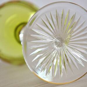 【1000円スタート！】アンティーク 白ワイングラス ヨーロッパ製 緑 グリーン 金装飾 ホックグラスの画像7