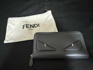 極美品 FENDI モンスター レザー 長財布 ラウンドファスナー カード入れ 小銭入れ 札入れ ブラック