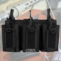 CIWS オープントップ 3連 カンガルータイプ ダブルデッカーマガジンポーチ7.62mm 5.56mm 9mm M4 M16 AK G3 ハンドガン モール対応 ブラック_画像1