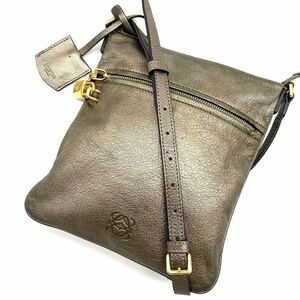  Loewe [ beautiful goods ]LOEWE shoulder bag diagonal .. hole gram Logo type pushed .katena south capital pills all leather wrinkle original leather men's lady's 