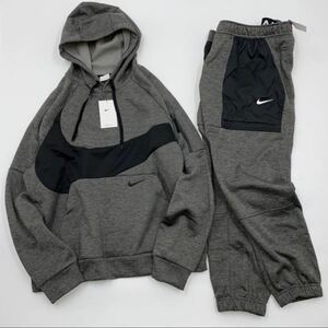 希少！大きいサイズ NIKE セットアップ ナイキ サーマフィットビッグスウッシュパーカー 上下セット チャコールグレー 2XL