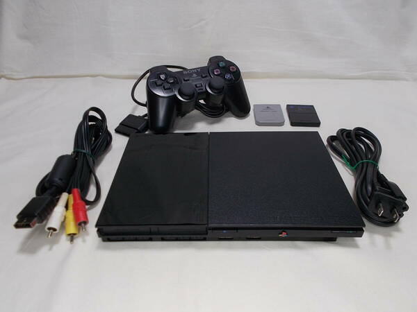 PS2 薄型 黒 一式：レンズ&モーター新品【円傷対策+分解メンテ：90日保証】PlayStation2 SCPH-90000 CB：HJ2060561／メモカ2枚／優良動作