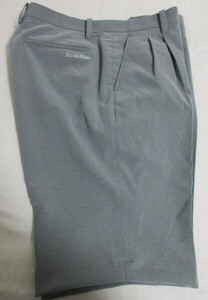 ■短P7■男パンツ■訳有美品ブラック＆ホワイト Men's2タックハーフパンツ/USED/w88-90/霜降り風グレー/裏地無し/刺しゅうロゴ