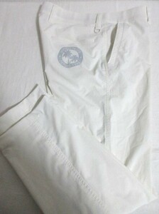 ■P108■男パンツ■２３区 Men'sノータックパンツ/USED/w82/生成/極小格子地模様有/総裏地(薄手メッシュ)/ラバープリント