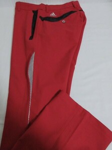 #P106# man pants # beautiful goods Adidas GOLF Men'sno- tuck pants /USED/w79/ dark red series red ground x( black pattern equipped )/ lining less / hem on not yet processing / silver resin Logo 