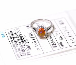 X-60*Pt900 fire - opal 0.83ct/ diamond 0.24ct ring Japan gem science association so-ting attaching 