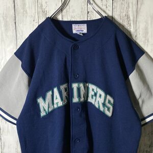 スターター　STARTER マリナーズ　ベースボールシャツ　切り替えデザイン　センターロゴ刺繍　ユニセックス　古着　