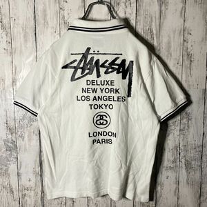 【限定コラボ】　stussy フレッドペリー　ワンポイント刺繍ポロシャツ　両面デザイン　ロゴ刺繍　ユニセックス　古着　