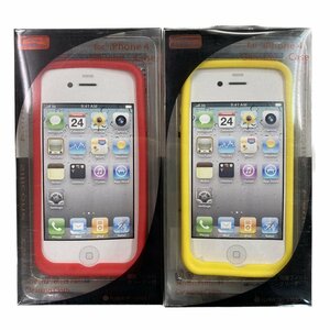 iPhone4 シリコンケース 保護ケース 保護フィルムクリーナー付き 2色セット Apple 赤 黄