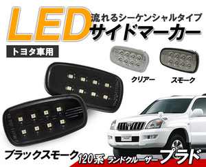 ランクルプラド(120系) 流れるウインカー シーケンシャル LEDサイドマーカー　ブラックスモークタイプ