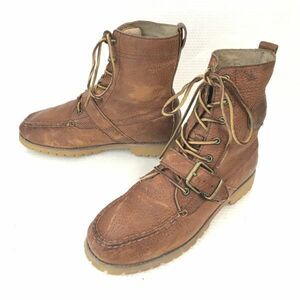 ラルフローレン/POLO RALPH LAUREN★本革/ショートブーツ【7.5D/25.0-25.5cm/茶/BROWN】レースアップ&ベルト/boots/Shoes◆pWB97-3