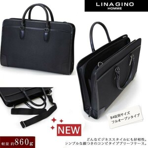 新品★LINA GINO HOMME★フルオープン型/ショルダーベルト付/スタイリッシュ！ビジネスバッグ/鞄/ブリーフケース【黒/B4書類サイズ】豊岡