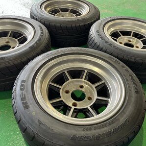 中古品 タイヤホイールセット HAYASHI RACING STREET 14インチ 7J-6 4穴 PCD114.3  POTENZA RE-01 195/60R14 8割溝の画像1