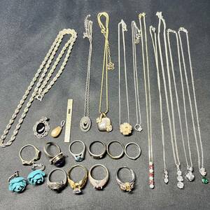  silver accessory set sale gross weight 123.81g necklace ring top earrings 925 stamp 950 stamp silver made stamp SILVER stamp Vintage 